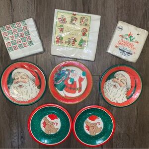 Vintage New Old Stock 80's 90's  Lot of 8 Christmas Holiday Paper Plates Napkins